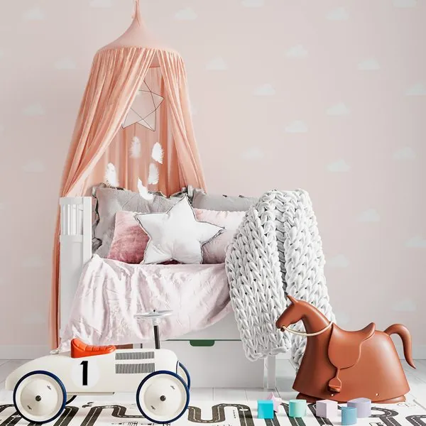 Nuvem Rose — ambiente com o papel de parede aplicado