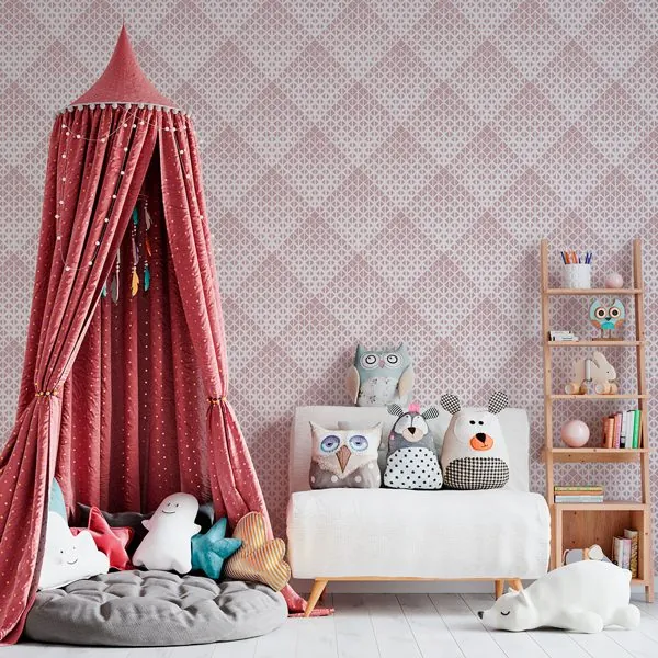 Origami Rose — ambiente com o papel de parede aplicado
