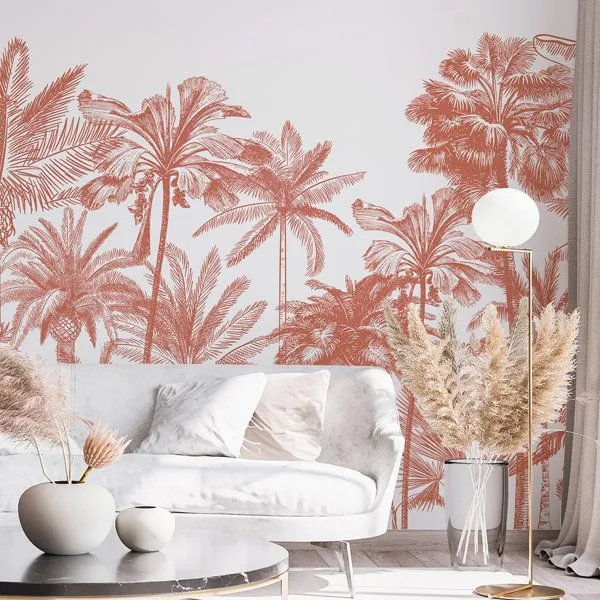 Palm Trees Monocromática Mocha Mousse — ambiente com o papel de parede aplicado