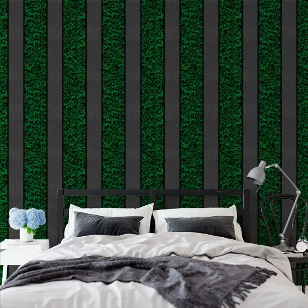 Parede Verde Gradeada — ambiente com o papel de parede aplicado