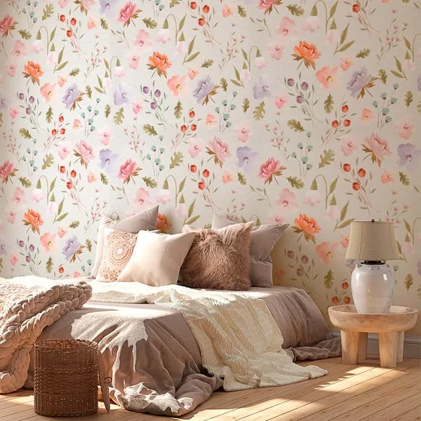 Pintura Floral Claro — ambiente com o papel de parede aplicado