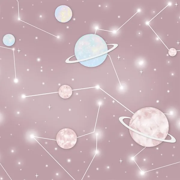 Planetas e Constalações Rosa — estampa do papel de parede