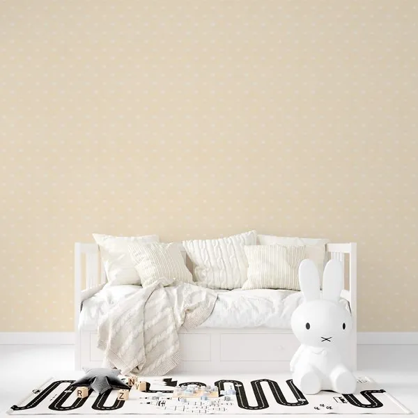 Poa Amarelo — ambiente com o papel de parede aplicado