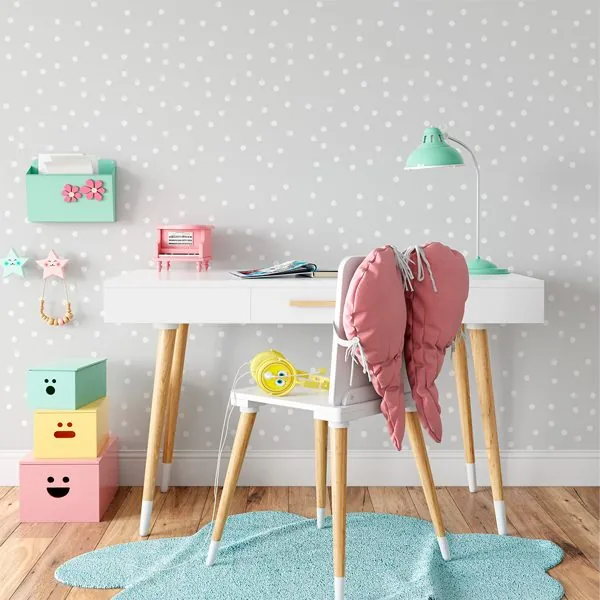 Poa Assimetrico Fundo Cinza — ambiente com o papel de parede aplicado