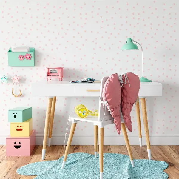 Poa Assimetrico Rose — ambiente com o papel de parede aplicado
