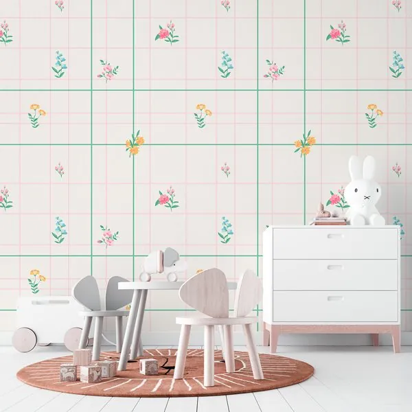 Qaudriculado Jardim Entrelaçado — ambiente com o papel de parede aplicado