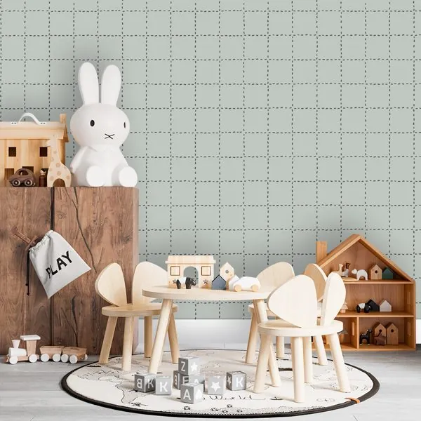 Quadriculado Formigas Verde — ambiente com o papel de parede aplicado