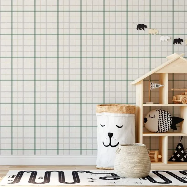 Quadriculado Intercalado Verde — ambiente com o papel de parede aplicado