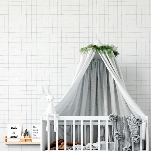 Quadriculado Linhas Cinza — ambiente com o papel de parede aplicado