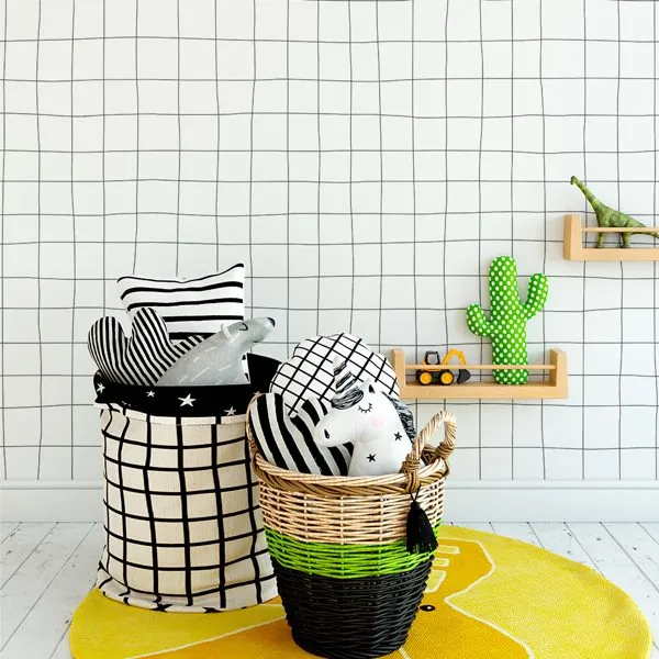 Quadriculado Linhas Preta — ambiente com o papel de parede aplicado