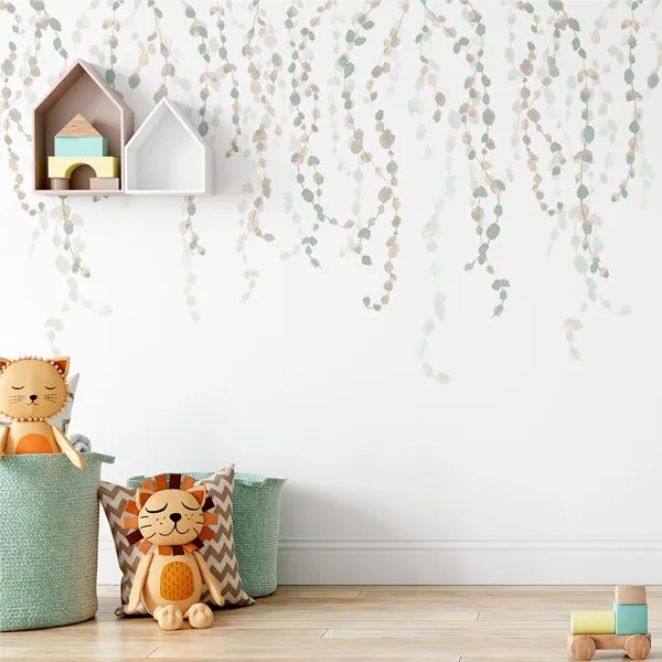 Raminhos Aquarela — ambiente com o papel de parede aplicado
