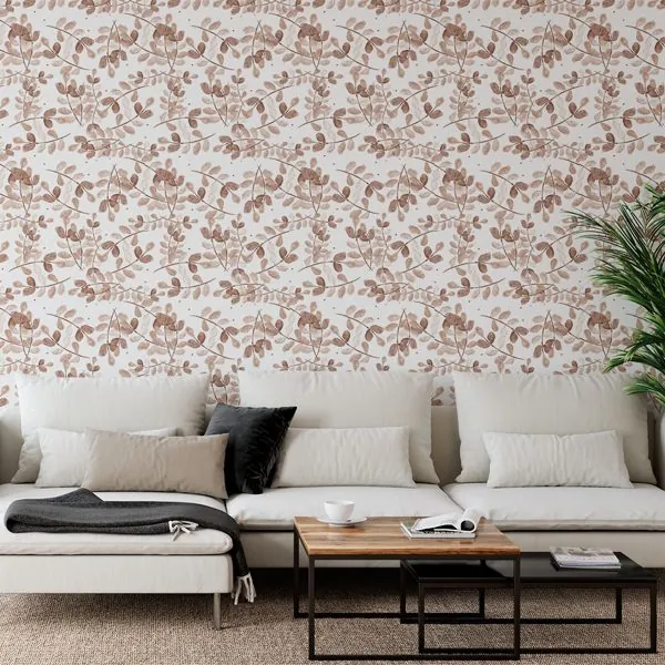 Raminhos Marrom — ambiente com o papel de parede aplicado