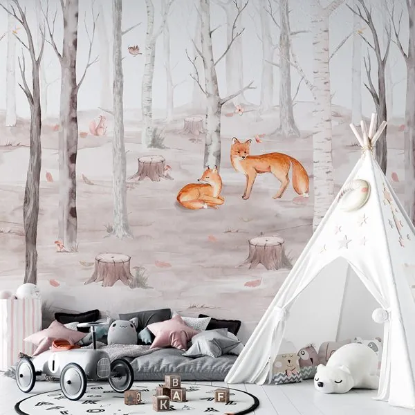Raposas Gray Forest — ambiente com o papel de parede aplicado