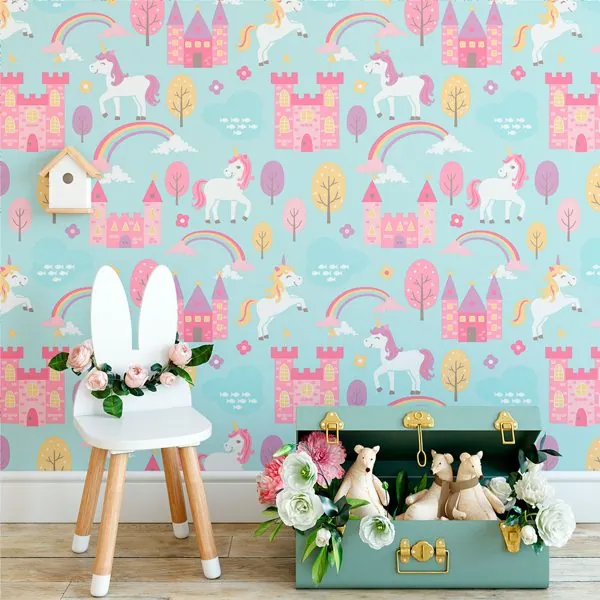 Reino dos Unicornios — ambiente com o papel de parede aplicado