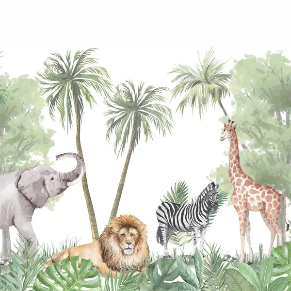 Safari Animais Aquarela — estampa do papel de parede