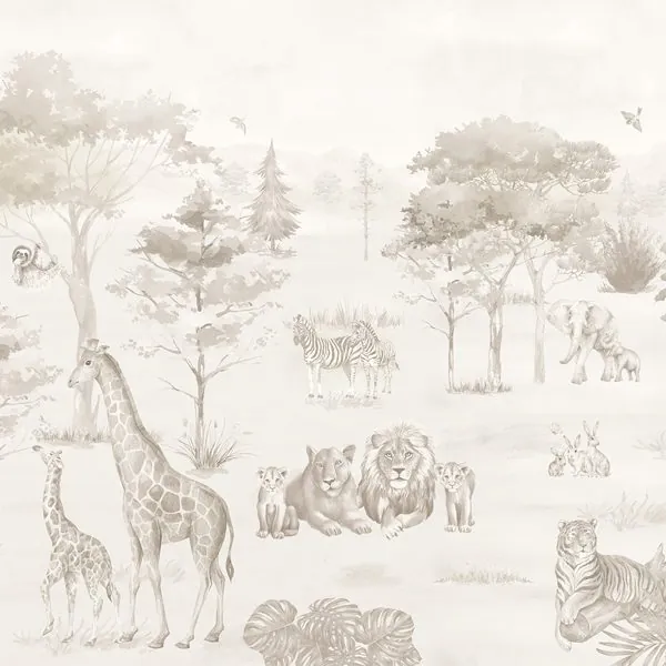 Safari Monocromático Areia — estampa do papel de parede