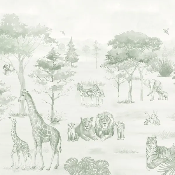 Safari Monocromático Verde — estampa do papel de parede
