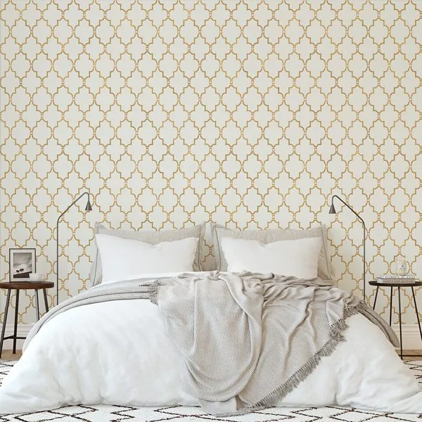Stencil Marroquino Off White — ambiente com o papel de parede aplicado