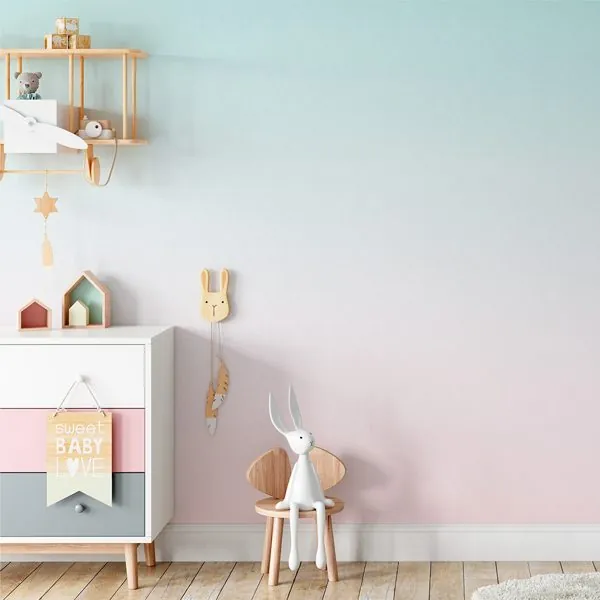 Textura Degrade Rosa e Tiffany — ambiente com o papel de parede aplicado