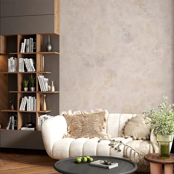 Textura Desgastada Areia — ambiente com o papel de parede aplicado