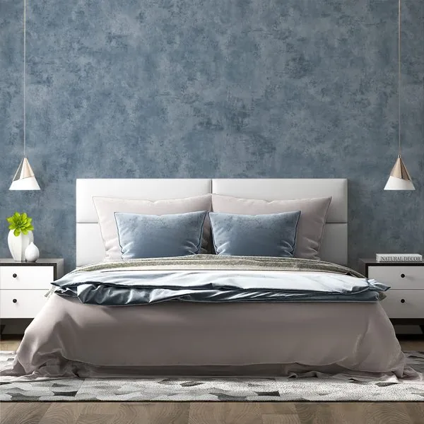 Textura Desgastada Azul — ambiente com o papel de parede aplicado