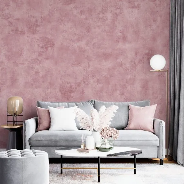 Textura Desgastada Rose — ambiente com o papel de parede aplicado