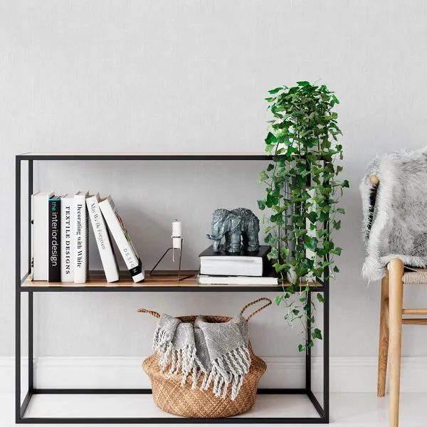 Textura Linen Cinza — ambiente com o papel de parede aplicado