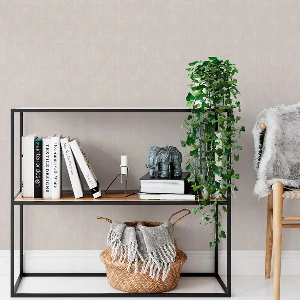 Textura Linen Nude — ambiente com o papel de parede aplicado