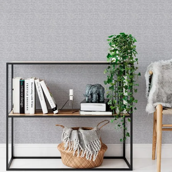 Textura Linho Cinza — ambiente com o papel de parede aplicado