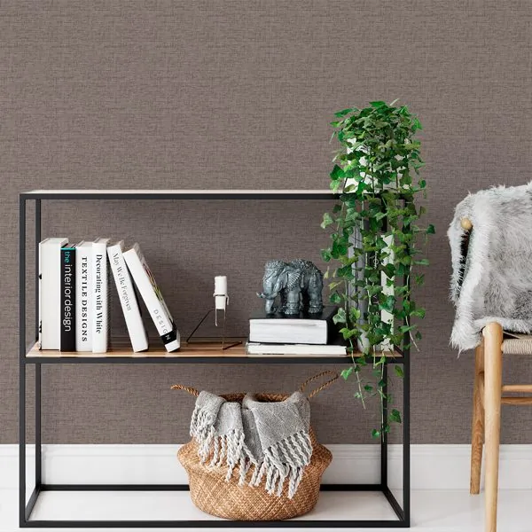 Textura Linho Marrom — ambiente com o papel de parede aplicado