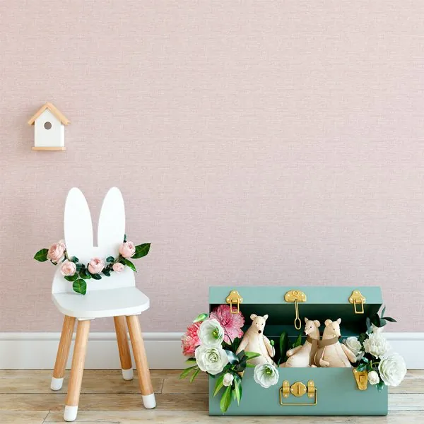 Textura Linho Rosa — ambiente com o papel de parede aplicado