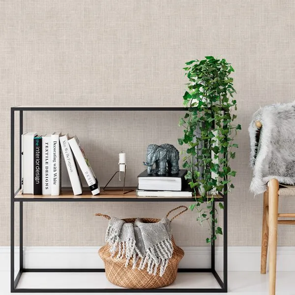 Textura Mônaco Areia — ambiente com o papel de parede aplicado