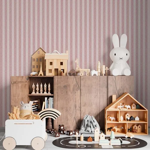 Textura Sarja Tramada Rosa — ambiente com o papel de parede aplicado