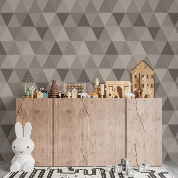 Triângulos Nude — ambiente com o papel de parede aplicado