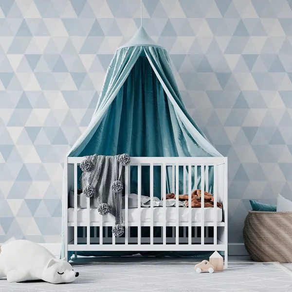 Triângulos Textura Azul — ambiente com o papel de parede aplicado
