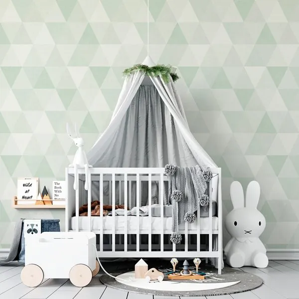 Triângulos Textura Verde — ambiente com o papel de parede aplicado