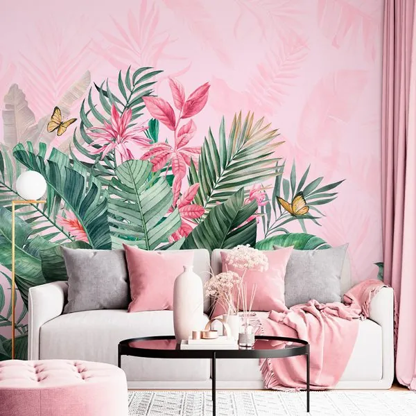 Tropical Feelings Rose — ambiente com o papel de parede aplicado