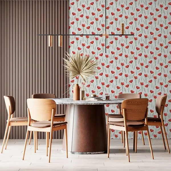 Tulipas — ambiente com o papel de parede aplicado