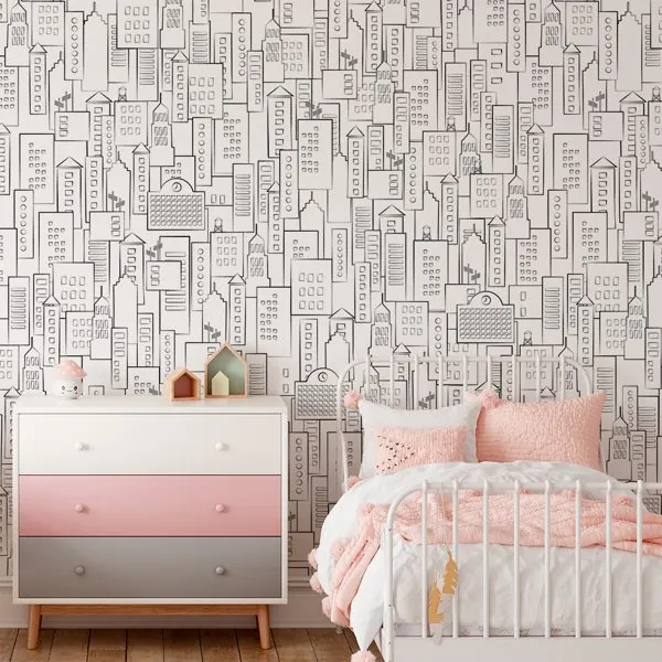 Urban Buildings — ambiente com o papel de parede aplicado