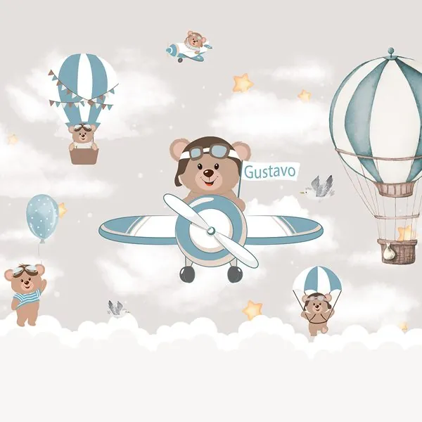 Ursinho Aviador — estampa do papel de parede