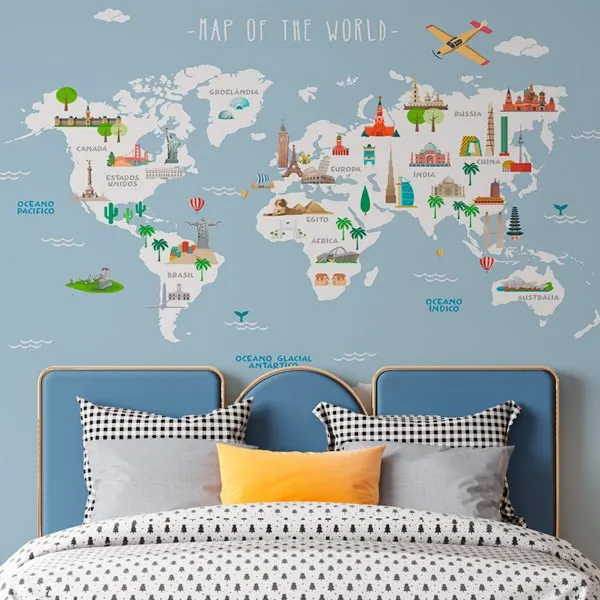 Viagem pelo Mundo Azul — ambiente com o papel de parede aplicado
