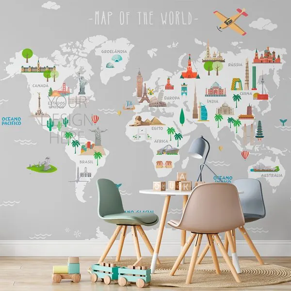 Viagem pelo Mundo Cinza — ambiente com o papel de parede aplicado