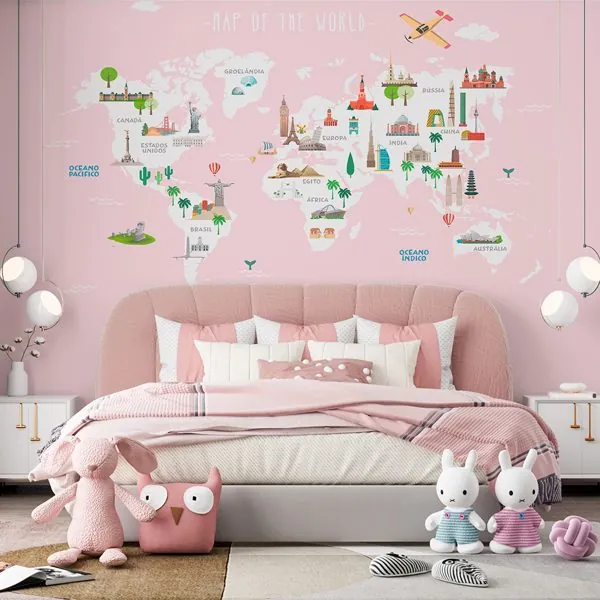 Viagem pelo Mundo Rosa — ambiente com o papel de parede aplicado