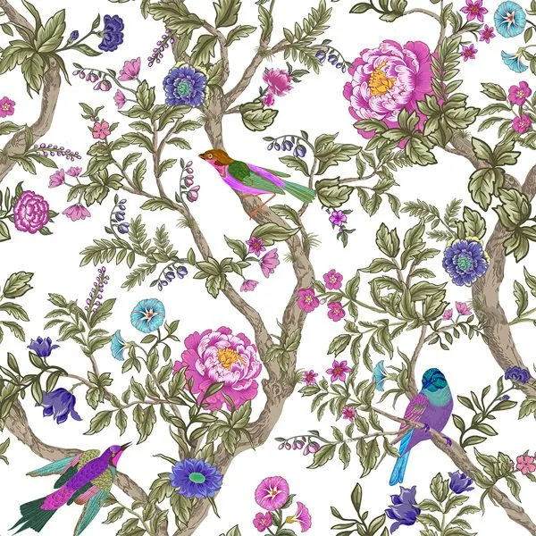 Vintage Flores e Pássaros — estampa do papel de parede