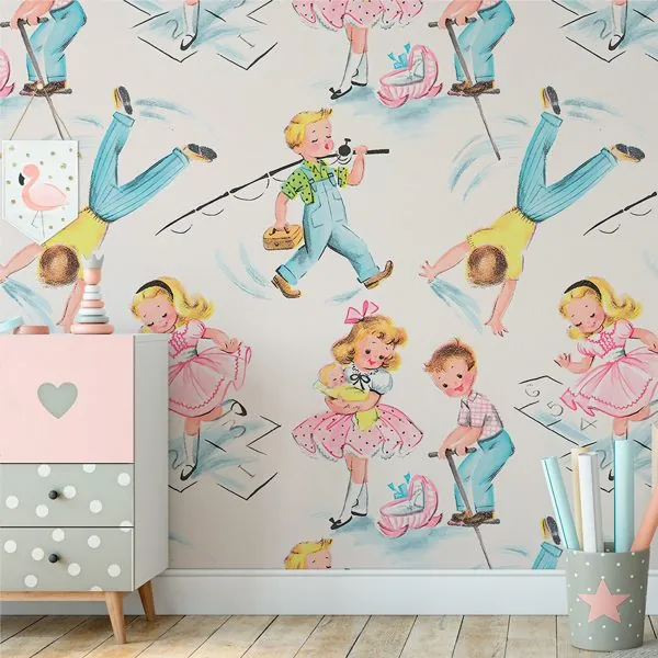 Vintage Kids — ambiente com o papel de parede aplicado