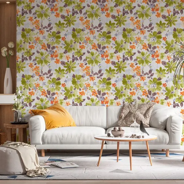 Watercolor Floral Verde — ambiente com o papel de parede aplicado