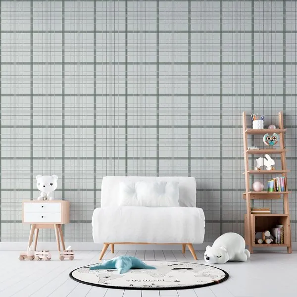 Xadrez Jeans Verde Soft — ambiente com o papel de parede aplicado
