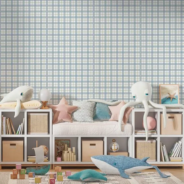 Xadrez Point Azul e Verde — ambiente com o papel de parede aplicado