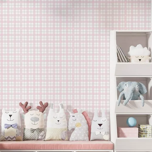Xadrez Point Rosa — ambiente com o papel de parede aplicado
