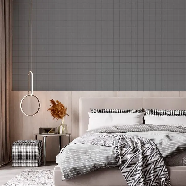 Xadrez Prince Cinza — ambiente com o papel de parede aplicado